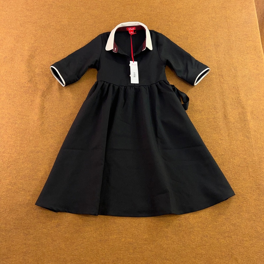 Lulu Girls Size 7 Black White Collar 3/4 Sleeve A-Line Dress NWT